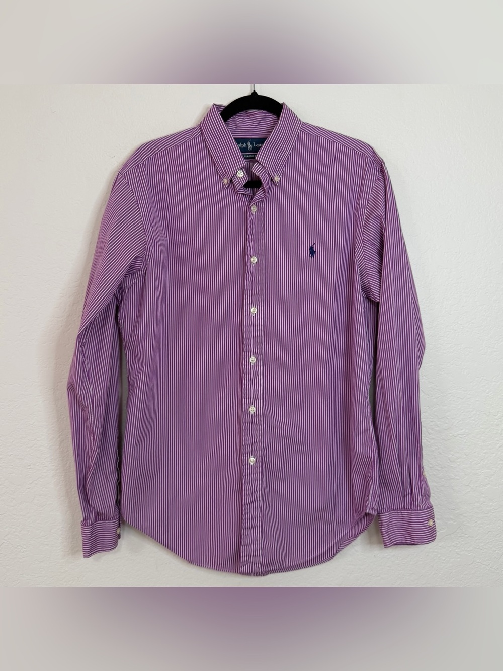 Ralph Lauren Classic Fit Striped Purple Button Down Shirt Men Size 15.5 34/35